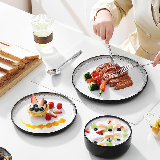 vancasso PLAYA Plates and Bowls Sets, 24 Pieces Beige Dinnerware Sets for Kitchen, Reactive Glaze Dishes Set for 8, Dishwasher and Microwave Safe