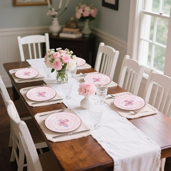 U-QE 20Pcs Pink Plastic Plates for Party - Pink Butterfly Plates Disposable Heavy Duty includes 7.5" Dessert & 10.25" Dinner Plates, Ideal Suitable for Baby Shower, Garden Gathering and Themed Event