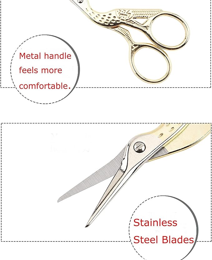 BIHRTC Gold Vintage Plum Blossom Scissors and Classic Crane Design Sewing Scissors for Embroidery, Sewing, Craft, Art Work & Everyday Use