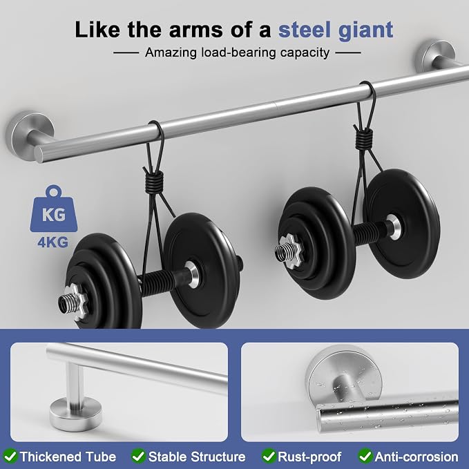 Brushed Nickel Towel Bar, 24 Inch Towel Racks for Bathroom Wall Mounted, SUS304 Stainless Steel Bathroom Towel Holder, Total Length 26.4 Inch Towel Bars