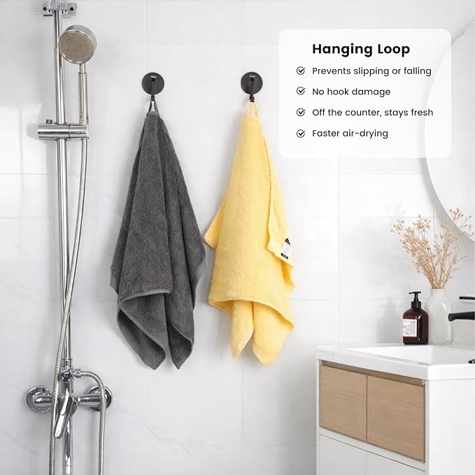 SEMAXE Bath Towel Set, 8 Piece Towel Set for Bathroom, Quick Dry Cotton Towels with Hanging Loops, Easy Care, Yellow & Gray