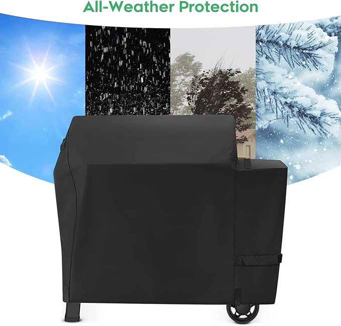 EZ-DONGTENG Heavy-Duty 600D Waterproof BBQ Grill Cover fits for Weber Searwood XL 600 Pellet Grill，3400146 Weber Searwood XL 600 Cover, Black