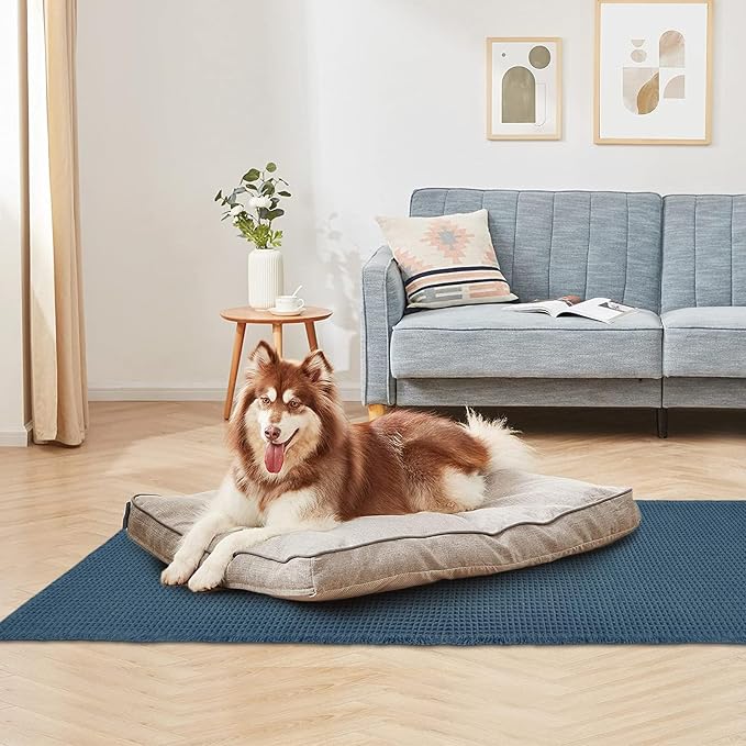 ZALL Blue Waffle Bath Mat,Super Absorbent Non Slip Bathroom Rug, 24x72inch, Machine Washable Ultra Soft Floor Mats