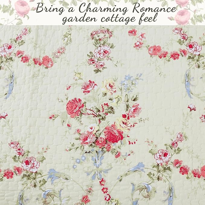 Cozy Line Home Fashions Khaki Cream Yellow Floral Blooming 100% Cotton Reversible Quilt Bedding Set Coverlet Bedspread (Rose Romance, King - 3 Piece)