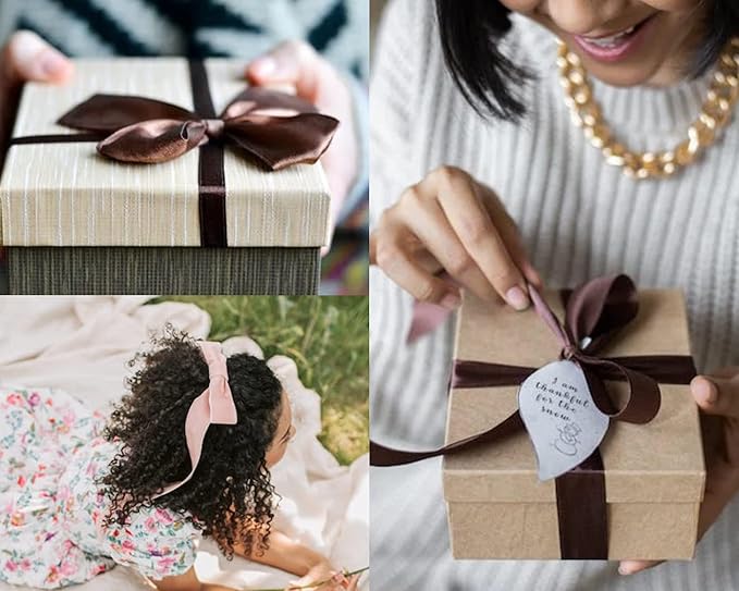 Double Face Brown Satin Ribbon 1/2 inch X50 Yards Polyester Brown Ribbon for Gift Wrapping Very Suitable for Weddings Party Invitation Decorations and More