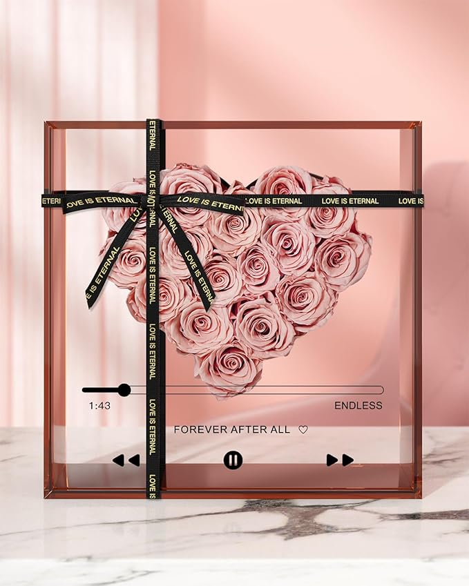 Preserved Roses for Mothers Day, Handmade Forever Flowers Box for Mom, Flower Gifts for Girlfriend Wife - Wedding Anniversary Presents for Her - Birthday Gifts for Mom Grandma (Pink)
