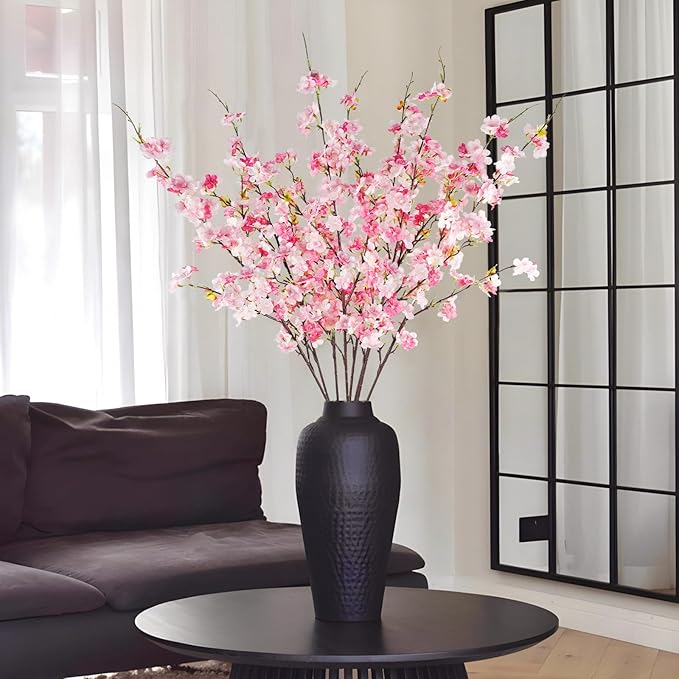 8 Pcs Artificial Cherry Blossom Flowers 40" Faux Silk Cherry Blossom Stems Fake Real Touch Peach Branches for Wedding Home Garden Japanese Decor Pink