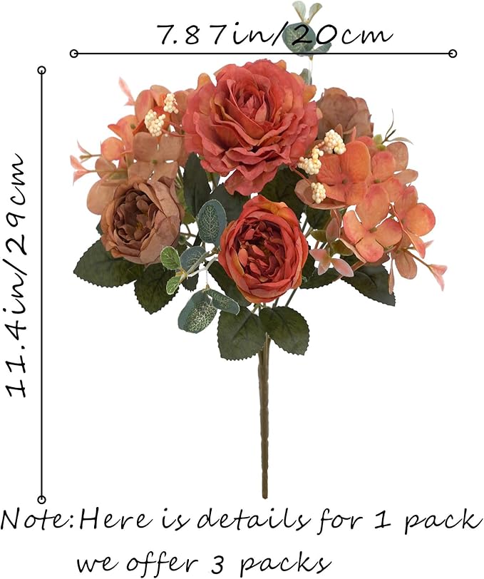 Artificial Flowers Fake Peony Silk Flowers Hydrangea Bouquet Decor Faux Camellia Flower for Home Living Room Table Centerpieces Decoration