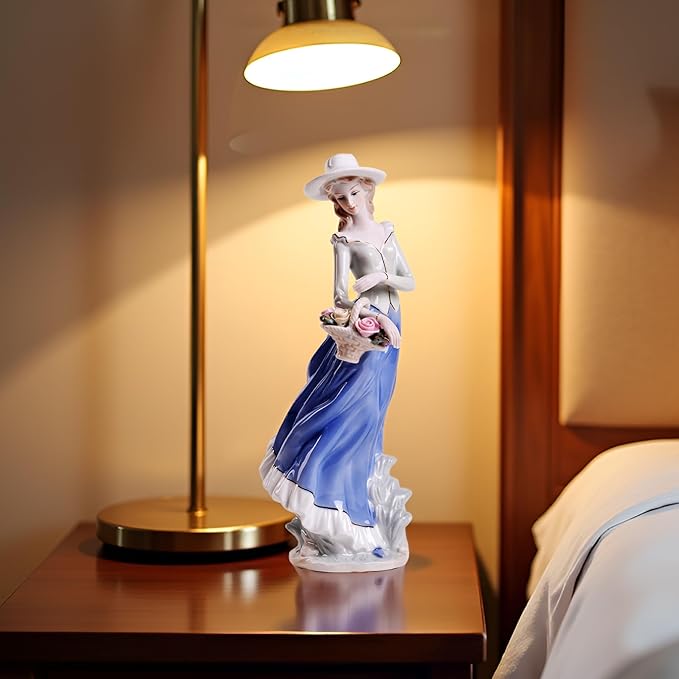MTME Porcelain Figurine, Lady with Flowers, Memorabilia, Wedding Gifts, Statue Home Decor (Anniversary)