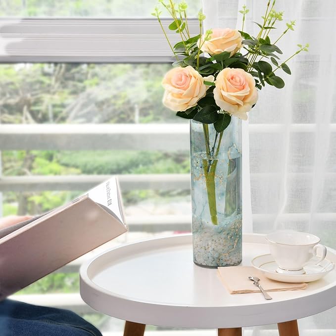 Vase Plastic Vase Elegant Cylinder Flower Vase Shatterproof Decorative Centerpiece for Home Table Office Weddings Events (11.8 x 3.9 in)