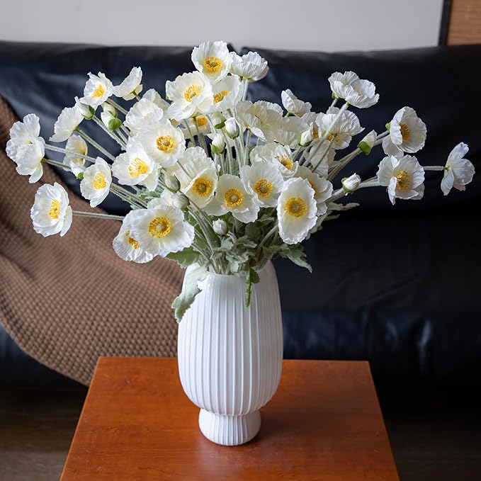 Artificial Flowers 6 Stems Poppy Silk Bouquet,for Wedding, Home, Party Decoration,Table Centerpiece Arrangement(White)