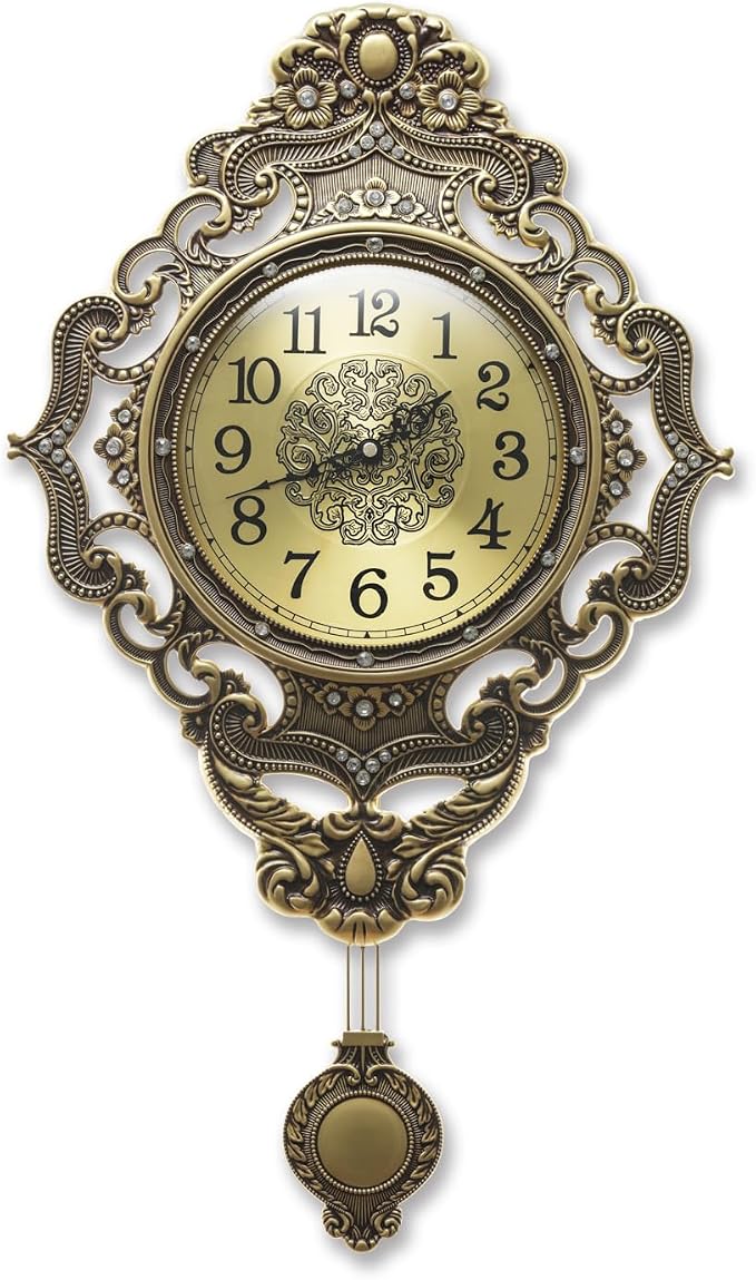 Aero Snail Bronze Pendulum Wall Clock, Handcrafted Hollow Metal Silent Wall Clock, Rhinestones Decoration Vintage Pendulum Clock, Decorative Hanging Clock for Living Room Bedroom Home, Office