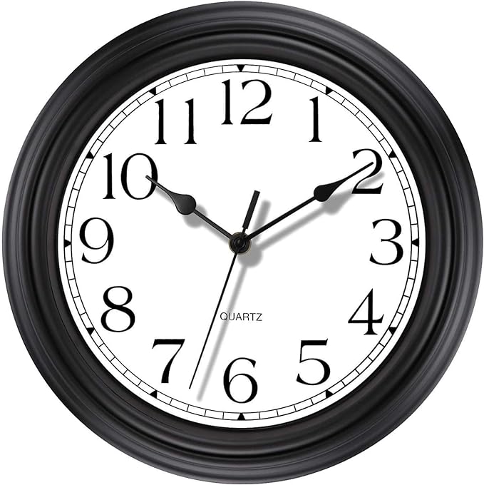 Foxtop Silent Non-Ticking Round Classic Clock Retro Quartz Decorative Battery Operated Wall Clock for Living Room Kitchen Home Office (12 Inch, Black)