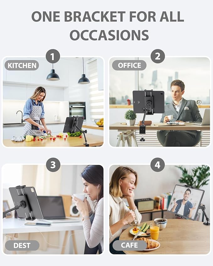 Charchendo Tablet Stand for Desktop, 360° Rotating iPad Holder - Multi-Angle Aluminum Adjustable & Foldable Desk Mount, Compatible with 4-15.6'' iPad Pro/Air/Mini, iPhones, Galaxy Z, E-Book