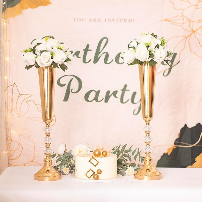 Trumpet Vases for Centerpieces, 10 Pcs Tall Tabletop Vases for Wedding Centerpieces Table Decorations, Road Lead for Wedding Party Dinner Centerpiece for Anniversary Ceremony Party Event Decor(10 Pcs)