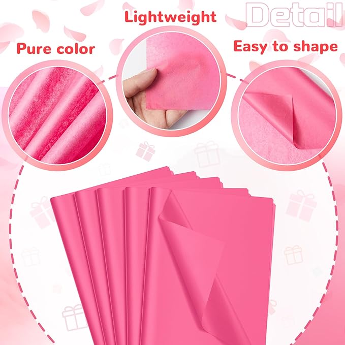 Qilery 500 Sheets Hot Pink Tissue Paper Bulk 15 x 20 Inch Acid Free Flower Wrapping and Packaging Paper Sheets for Christmas Valentine's Day Gift Crafts, Birthday, Party Decor, Weddings, Baby Shower