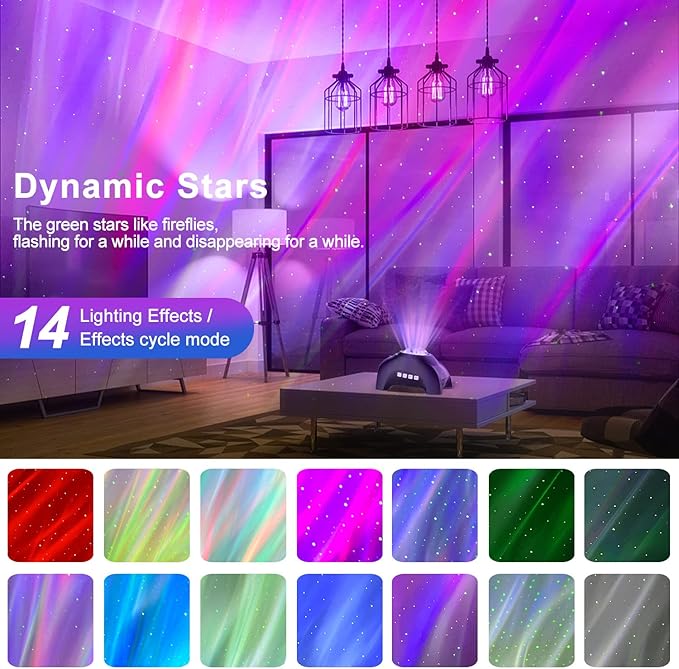 Star Projector, CIMELR Northern Galaxy Aurora Lights Projector with 33 Light Effects Bluetooth Speaker & White Noise, Remote Control Night Light for Bedroom, Room Decor, Party, Gift for Kids Adults