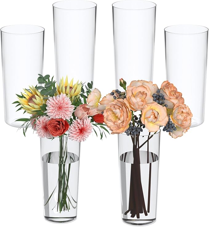 Clear Acrylic Cylinder Vase, Tall Plastic Vase for Centerpieces, 6 Packs
