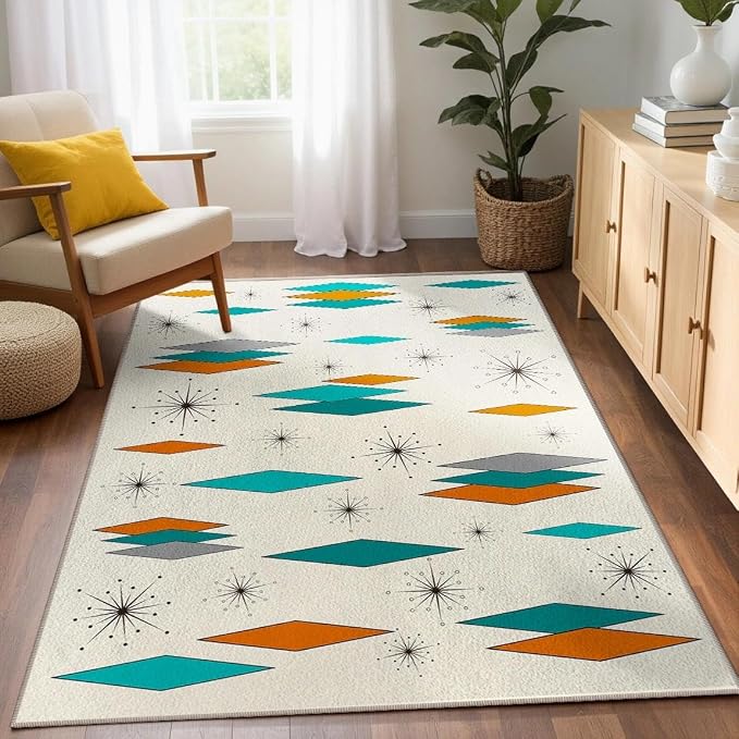 3x5 Mid Century Modern Rug for Entryway Living Room Bedroom Dining Room Atomic Retro Entry Rug Door Mat Indoor Entrance Non-Slip, Machine Washable Carpet Doormat