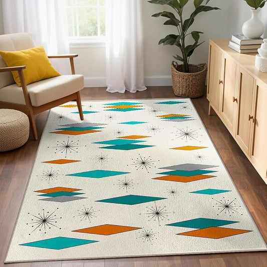 3x5 Mid Century Modern Rug for Entryway Living Room Bedroom Dining Room Atomic Retro Entry Rug Door Mat Indoor Entrance Non-Slip, Machine Washable Carpet Doormat