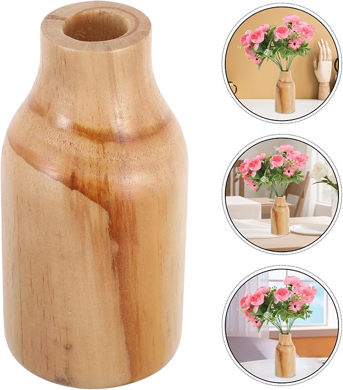 Wooden Flower Vase for Dried Plants Decorative Plant Pot Rustic Home Decor Centerpiece for Dining Table Office Bookshelf Wedding and Living Arrangement