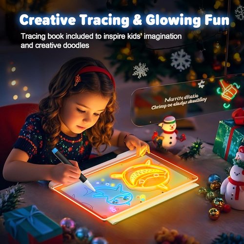 Skiennix 16-Inch LED Drawing Board - 9-Color Light Modes & Built-In Stand | Glow Pad for Kids & Teens with Markers & Tracing Book