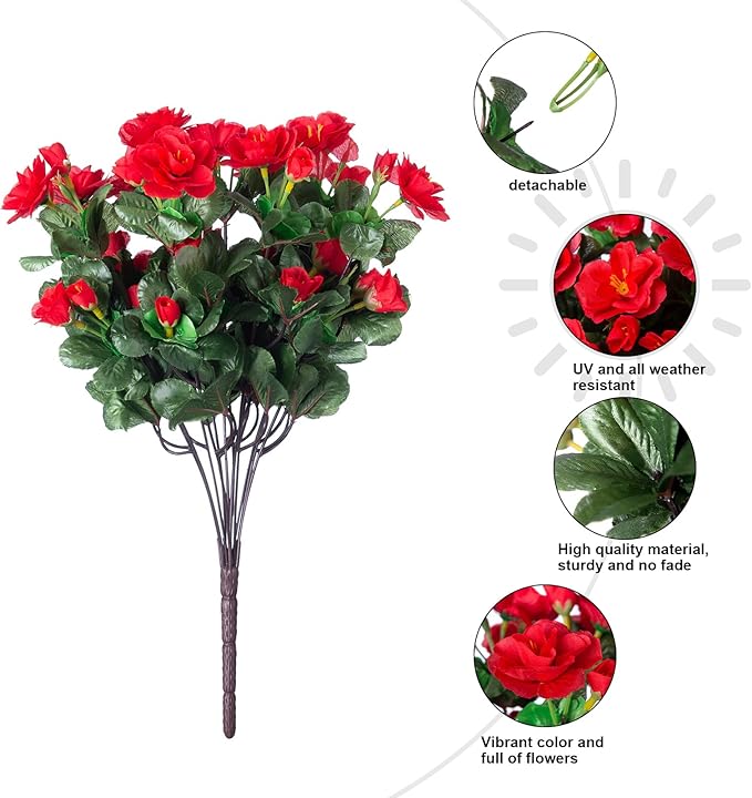 Ivydale Artificial Faux Outdoor Flowers Plants for Fall Decor, Fake Silk Colorful Camellia UV Resistant Look Real for Planter Outside Porch Patio Balcony Garden Yard Home Decoration, 3 Large Bundles