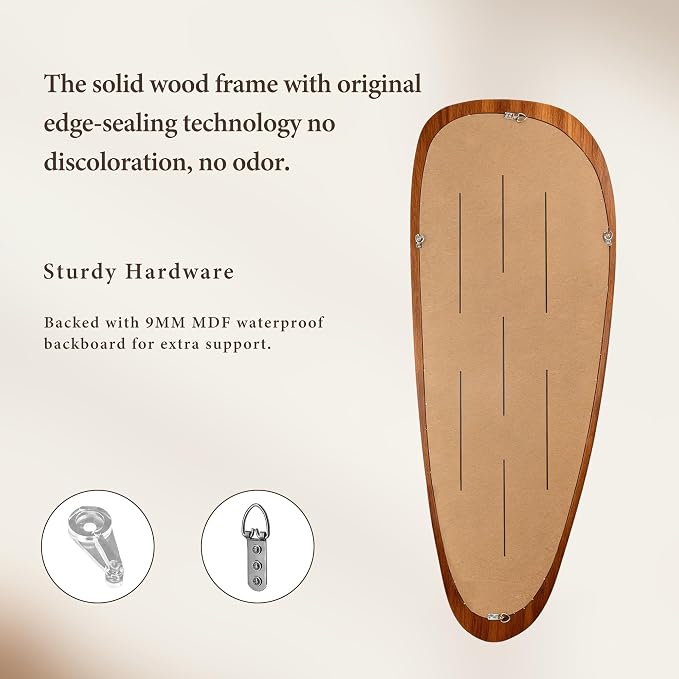 22‘’x48'' Asymmetrical Mirror with Wood Frame, Small Irregular Wall Odd Shaped Mid Century Modern Mirror Christmas Decor for Bedroom Living Room Entryway Hall (Wood)