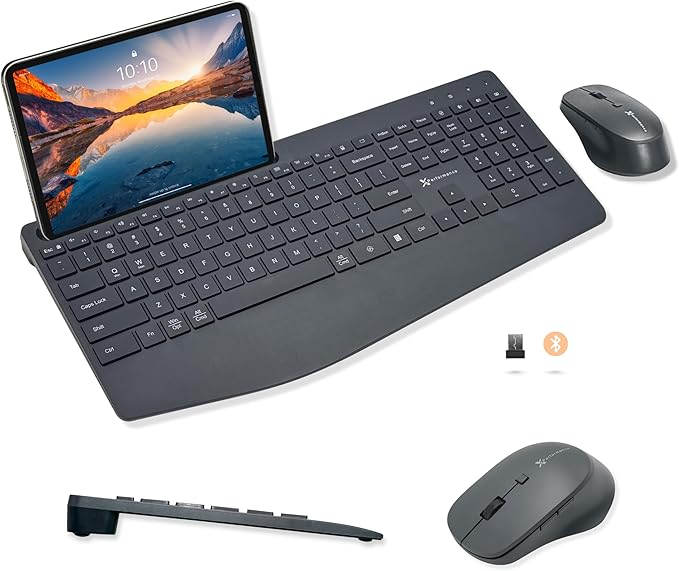 X9 Wireless Keyboard and Mouse Combo (Bluetooth + 2.4GHz) - Quiet, Full Size, Multi Device Keyboard and Mouse Wireless Combo with Wrist Rest, Phone Holder for Windows, PC, Laptop, Mac, Phone