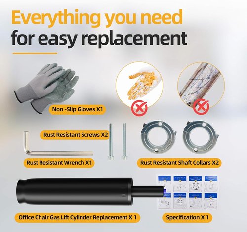 MASTERY MART Office Chair Gas Cylinder Replacement Kit - Heavy Duty Hydraulic Piston, 6" Stroke, 1000 lbs Capacity, Easy Install