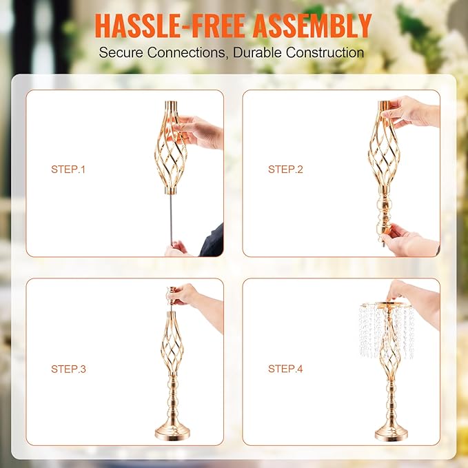 VEVOR Metal Wedding Centerpiece Gold,Crystal,2PCS 55cm/21.65”