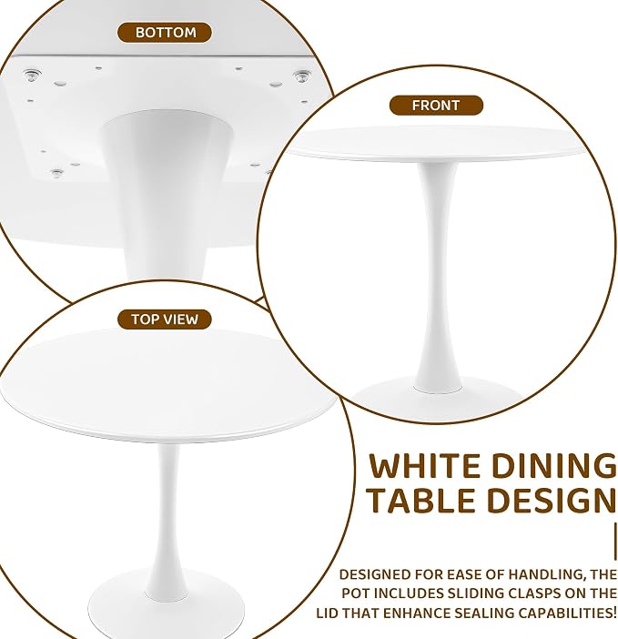 Round White Dining Table Modern Kitchen Table with Pedestal Base in Tulip Design, Mid-Century Leisure Table for 2 to 4 Person，for Kitchen, LivingRoom, Restaurant, Office, Cafe（31.49inches）