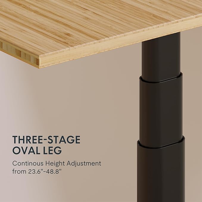 FLEXISPOT E6 Pro Oval Leg Dual Motor 3 Stages Bamboo Electric Standing Desk 55x28 Inch Whole-Piece Board Height Adjustable Electric Sit Stand Up Desk (Black Frame + Bamboo Curved Desktop)