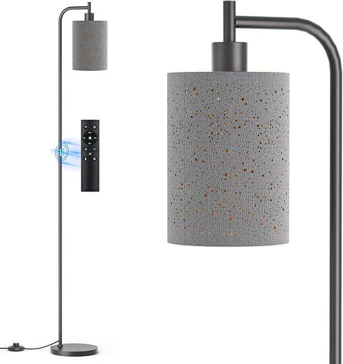 SIBRILLE Floor Lamp with Linen Shade, Dimmable Tall Standing Lamp with Remote Control & 3 Color Temperatures, Modern Floor Lamps for Living Room Bedroom Office Corner, 9W LED Bulb Included