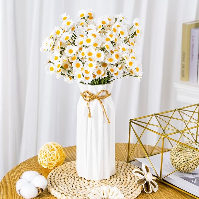 72Pcs Artificial White Daisy Flowers, 12 Bundles 10 Inch Small Fake Daisies for Home Summer Decor, Fake Spring Wild Flowers for Party Decoration