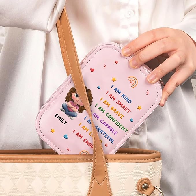 Wrappiness Girls & Women Lovely Makeup Box With LED Mirror - Personalized Jewelry Box Organizer Portable Ideal for Travel, Gift for Daughters Sisters Friends (Kind Smart Loved, Toddler Girls)