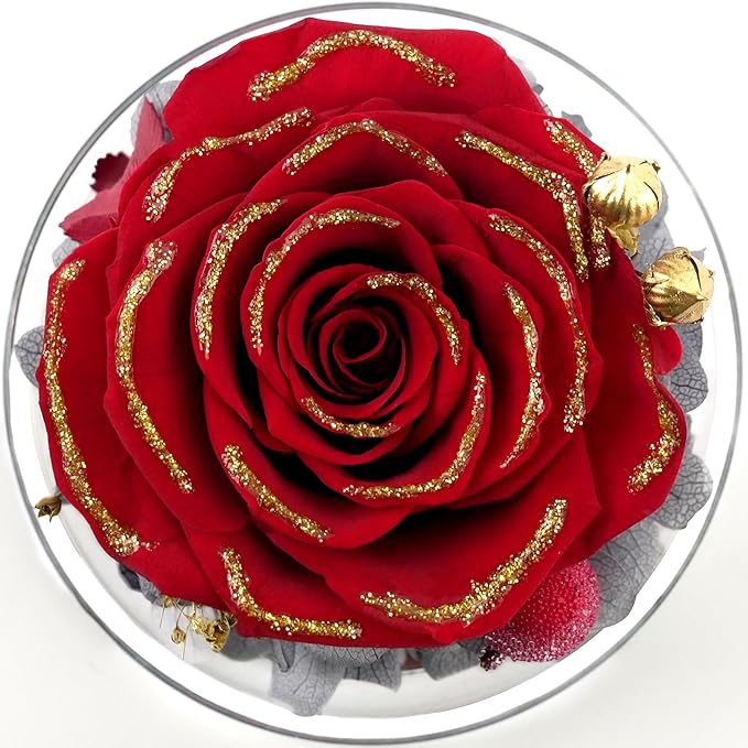Sunia Preserved Flower Rose Gift for Women - Mother's Day Birthday Gifts for Mom Wife Grandma, Glass Angel Figurines Forever Real Roses Gifts for Her Valentine Day Thanksgiving﻿ (Redgold)