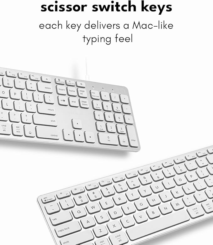 Macally Wired Keyboard for Mac with USB Hub (2X USB-A / 1x USB-C) - Compatible Backlit Apple Keyboard with Dual Interface - Auto OS Detection for Mac, MacBook, iMac, PC, Android, iPad, iOS - Silver