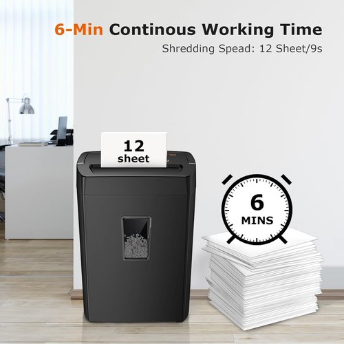 Bonsaii 12-Sheet Cross Cut Paper Shredder - Heavy Duty Home Office Shredder with Transparent Window | P-4 Security Level