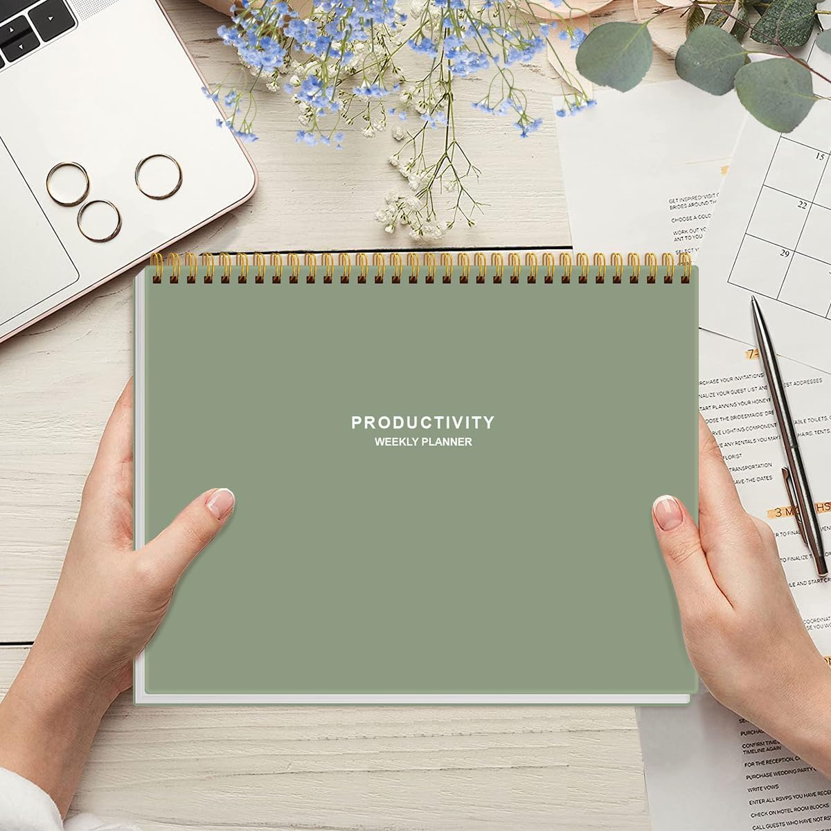 Weekly Productivity Planner | 8.5" x 11" Desk Notepad with 6 Focus Areas for Efficient Task Management - Green
