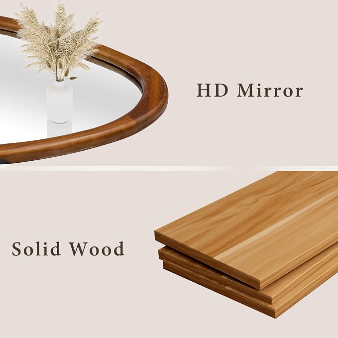 30''x20'‘Asymmetrical Mirror with Wood Frame, Small Irregular Wall Mirror Odd Shaped Mid Century Modern Mirror Decor for Bedroom Living Room Entryway Hall