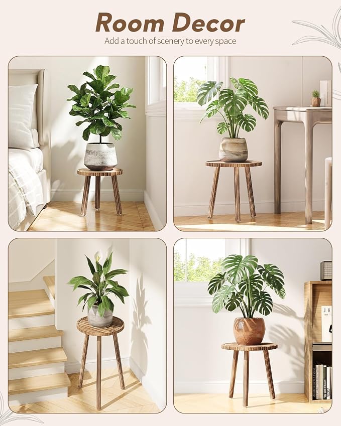 Uneedem Plant Stand Indoor - 3-Pack Taller Single Wood Plant Stand for 6-12 Inch Pots, Mid-Century Modern Plants Stool for Large Plants, Small Round Wooden Planter Table for Living Room, Balcony