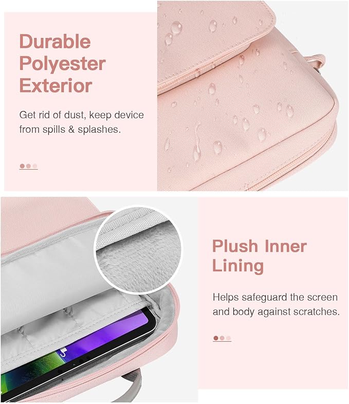 MoKo 12.9 Inch Tablet Sleeve Bag, Fits with 13 Inch New iPad Pro M4 & Air M2 2024,iPad Pro 12.9 M2&M1,Surface Laptop Go 12.4,Galaxy Tab S8+/S9+ 12.4,Handle Carrying Case with Shoulder Strap, Pink