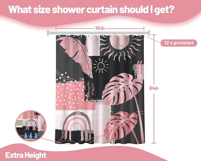 Pink and Gray Mid Century Modern Shower Curtain Bohemian Abstract Light Pink and Grey Shower Curtains for Bathroom Decor Sets, Waterproof Cloth Fabric with Hooks, 72x84 Inch