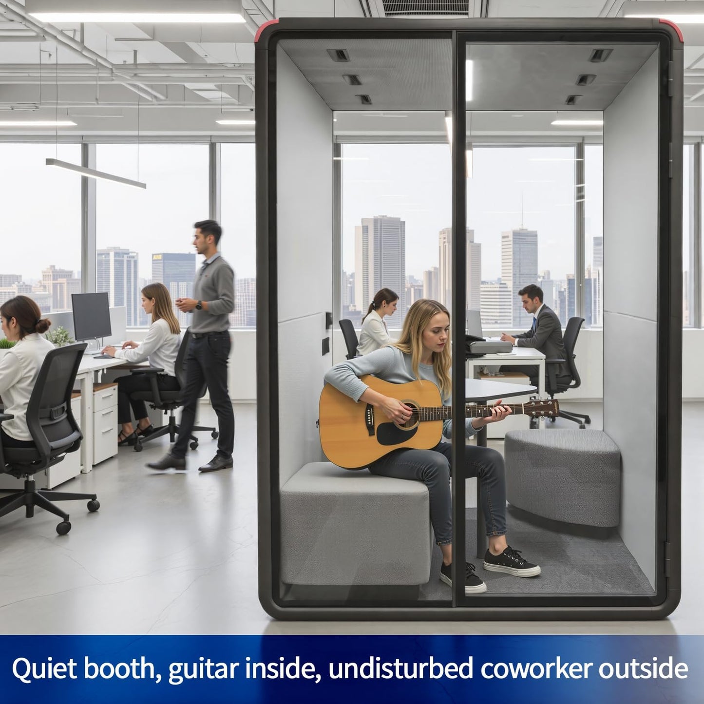 Soundproof Office Pod Booth - Black 2-Person Meeting Pod with Acoustic Panels | Portable Privacy Workspace H92in W63in D55in