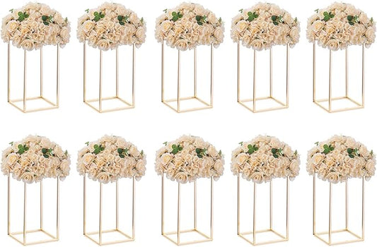 Nuptio Gold Vase for Wedding Centerpieces with Acrylic Panel - 10 Pcs 15¾ inch Tall Vases for Centerpieces for Wedding Gold Vases for Flowers Wedding Tables Home Party Centerpiece Table Decorations
