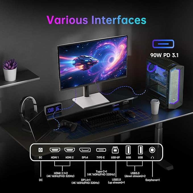 KTC 27 Inch 4K Gaming Monitor, Dual Mode UHD 160Hz & FHD 320Hz, Fast IPS, HDR400, Adaptive Sync, 90W Type-C, HDMI 2.1 & DP 1.4, Height Adjustment PC Monitor, VESA, KVM Support, H27P6