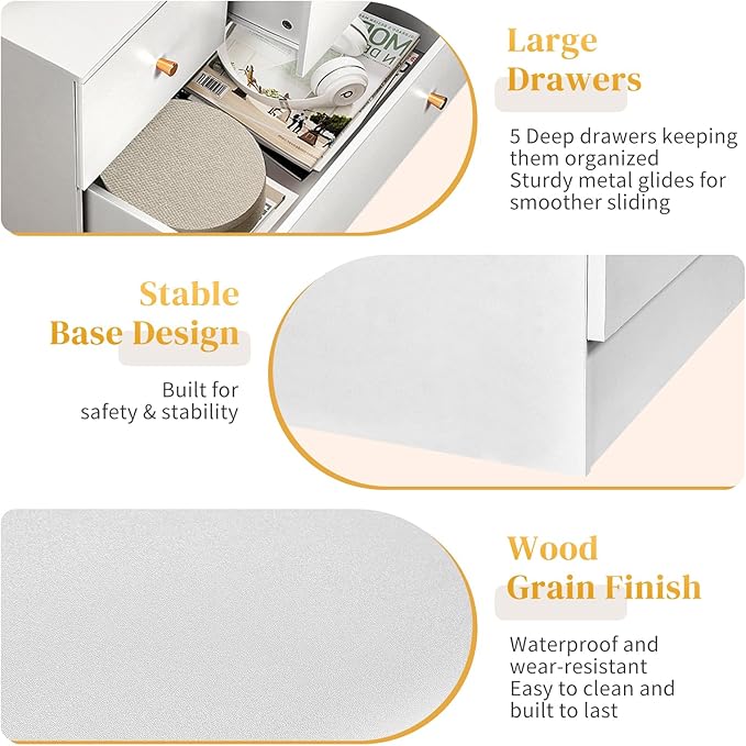 Karl home White 6 Drawer Dresser for Bedroom, Tall Dresser Chest of Drawers, Rustic Wood Bedroom Dressers Clothes Organizer, Anti-Tipping Device, Rose Gold Metal Handle, Living Room, Entryway, Office