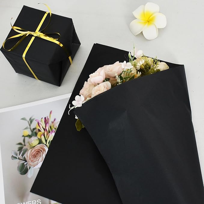 BEISHIDA 100 Sheets Black Tissue Paper Bulk, Wrapping Tissue Paper for Gift Bags, 14 x 20 Inch Gift Wrap for Halloween Birthday Wedding Graduation DIY Crafts Holiday Flowers