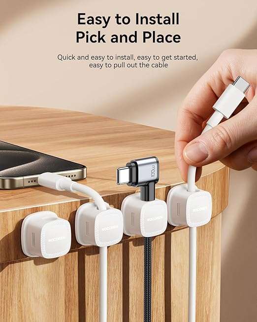 18-Pack Magnetic Cable Clips Cord Organizer-Cable Smooth Adjustable, Rocoren Desk Cable Management Accessories,Cable Holder Clips Wire Holder Keeper for Desktop,Nightstand,Wall,Home Office,Phone,Car